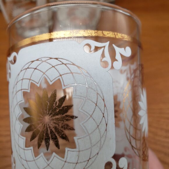 Libbey Frosted Daisy Gold Highball Glass Set 6 Vintage Mid Century Barware - Picture 13 of 14